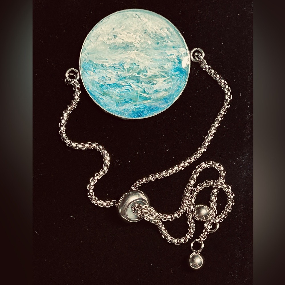 Artistic wearable art one of a kind hand painted ocean & sky Bracelet